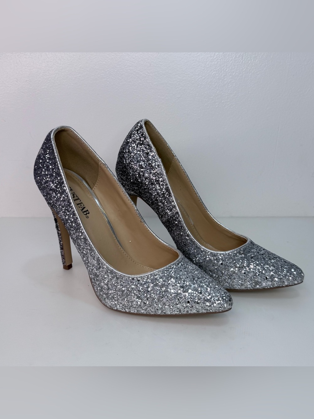 JustFab Veronica Silver Ombré Glitter Pointed-Toe Stiletto Heels